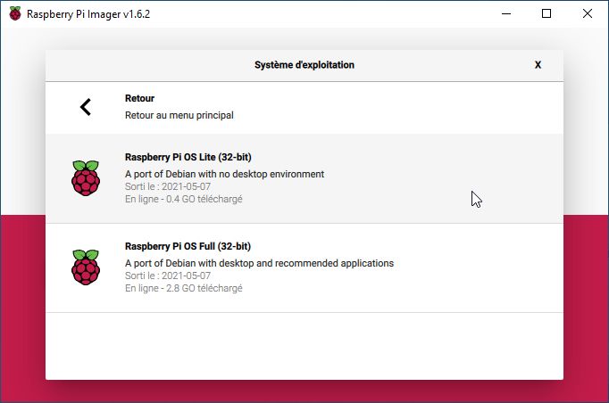 RPi Imager - Détails autres RPi OS