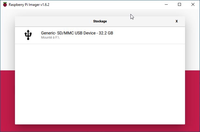 RPi Imager - Choix du stockage