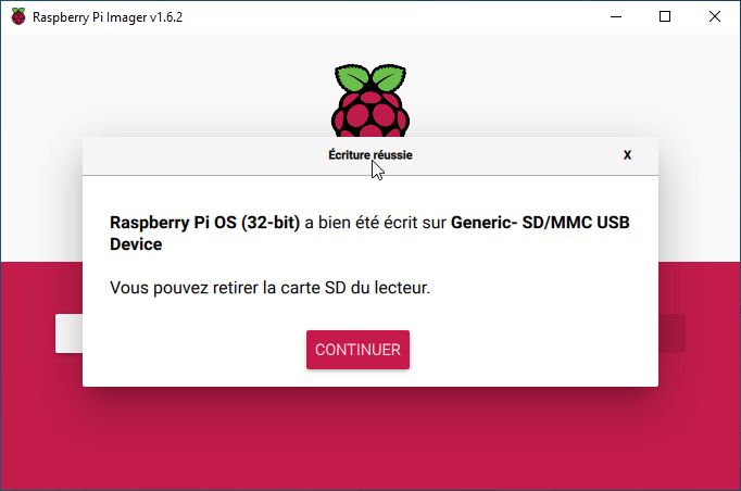 RPi Imager - Vérification terminée